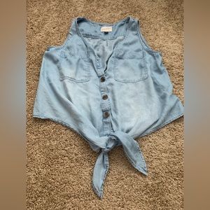 Universal Thread Blue Button Down Sleeveless Tie Top Size Medium